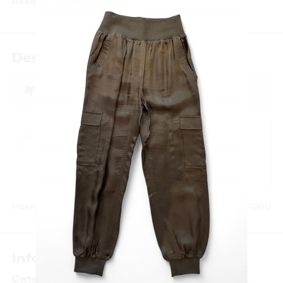 CINQ A SEPT Dark Green Jogger Cargo Pocket Elastic Waist Pant Silk Like size S - Picture 2 of 14